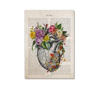 Lienzo decorativo para pared, diseño de corazón y flor, anatomía humana vintage, arte para pared, pósteres, impresiones corporales, narrar imágenes, educación médica, decoración del hogar