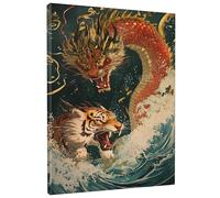 Lienzo decorativo para pared, diseño de dragón y tigre, impresiones de estilo oriental de oro rojo, arte animal mítico, decoración estética para el hogar, sala de estar, dormitorio, oficina, sin marco