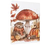 Lienzo decorativo para pared, diseño de erizo otoñal, estampado de hongos rojos y naranjas, arte de pared del bosque, decoración estética para el hogar, sala de estar, dormitorio, baño, dormitorio