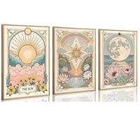 Lienzo decorativo para pared, diseño de estrella de sol y luna, tarot, luna creciente, decoración de pared, flores silvestres, pósteres para dormitorio, sala de estar, decoración del hogar, sin marco