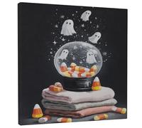 Lienzo decorativo para pared, diseño de fantasmas de Halloween, globo de nieve, decoración de maíz de caramelo blanco y negro, arte de pared estético espeluznante para sala de estar, dormitorio