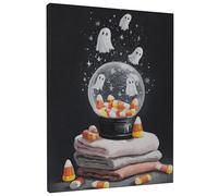 Lienzo decorativo para pared, diseño de fantasmas de Halloween, globo de nieve, decoración de maíz de caramelo blanco y negro, arte de pared estético espeluznante para sala de estar, dormitorio