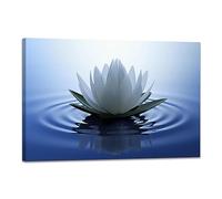 Lienzo decorativo para pared, diseño de flor de loto blanco, impresiones para decoración de sala de estar, obra de arte estirada por madera lista para colgar (12 x 16 pulgadas)