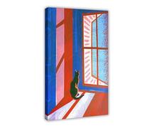 Lienzo decorativo para pared, diseño de gato, mirando hacia afuera en una habitación vibrante, para decoración del hogar, escuela, oficina, marco de 40,6 x 61 cm