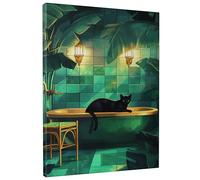 Lienzo decorativo para pared, diseño de gato tropical, pintura botánica verde, decoración moderna de la selva para sala de estar, dormitorio, baño, arte estético para el hogar, sin marco, 30,5 x 40,6