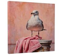 Lienzo decorativo para pared, diseño de gaviota costera sobre melocotón, decoración de pájaros costeros, arte abstracto de pared de playa para sala de estar, dormitorio, baño, estética del hogar, 30,5