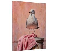 Lienzo decorativo para pared, diseño de gaviota costera sobre melocotón, decoración de pájaros costeros, arte abstracto de pared de playa para sala de estar, dormitorio, baño, estética del hogar, 8 x