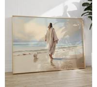 Lienzo decorativo para pared, diseño de Jesús caminando en la playa, póster religioso cristiano, versículo bíblico, 40,6 x 61 cm, sin marco