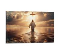 Lienzo decorativo para pared, diseño de Jesús caminando sobre el agua, pintura cristiana religiosa, Jesús religioso para oficina, sala de estar, 40 x 60 cm