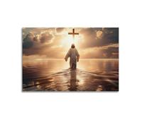 Lienzo decorativo para pared, diseño de Jesús caminando sobre el agua, pintura cristiana religiosa, Jesús religioso para oficina, sala de estar, 50 x 75 cm