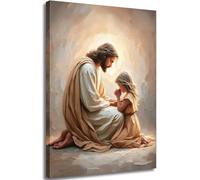 Lienzo decorativo para pared, diseño de Jesús rezando con niña, pinturas cristianas de Jesús con niños, decoración religiosa de la Biblia, pósteres para salón, dormitorio, iglesia, hogar, decoración