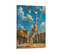 Lienzo decorativo para pared, diseño de jirafa de pueblo vintage, bonito animal jugando a la pelota, pintura rústica sobre lienzo, póster impreso, decoración para el hogar, sala de estar, dormitorio