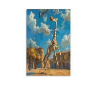 Lienzo decorativo para pared, diseño de jirafa de pueblo vintage, bonito animal jugando a la pelota, pintura rústica sobre lienzo, póster impreso, decoración para el hogar, sala de estar, dormitorio