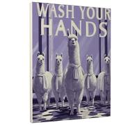 Lienzo decorativo para pared, diseño de llama, lávate las manos, estampado de animales blanco violeta, decoración humorística para baño, cocina, decoración estética del hogar, 12 x 16 pulgadas