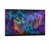 Lienzo decorativo para pared, diseño de lobo del bosque místico, colorido águila mágica, pintura sobre lienzo, póster decorativo para el hogar, sala de estar, dormitorio, marco de decoración de pared