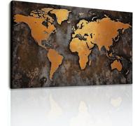 Lienzo decorativo para pared, diseño de mapa del mundo rústico, 88,9 x 61 cm, pinturas sin marco, cuadros de pared clásicos retro, pósteres marrones o sala de estar, baño, dormitorio, pasillo