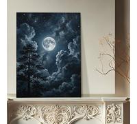 Lienzo decorativo para pared, diseño de noche iluminada por la luna, horizontes azul oscuro y nubes, arte abstracto para pared, decoración estética del hogar para sala de estar, dormitorio, baño