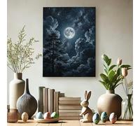 Lienzo decorativo para pared, diseño de noche iluminada por la luna, horizontes azul oscuro y nubes, arte abstracto para pared, decoración estética del hogar para sala de estar, dormitorio, baño