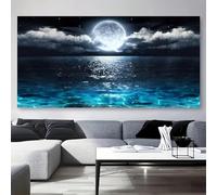 Lienzo decorativo para pared, diseño de océano con luz de luna, gran lienzo abstracto con reflejo de luz de luna, impresión moderna para decoración del hogar (30x70 cm, marco interior)