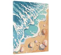 Lienzo decorativo para pared, diseño de olas de playa y conchas, impresión de póster azul y beige, decoración náutica costera del hogar para sala de estar, dormitorio, estilo playa de verano, sin