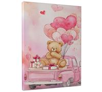 Lienzo decorativo para pared, diseño de oso del día de San Valentín, globos de corazón de melocotón, bonita decoración de pared para sala de estar, dormitorio, oficina, lienzo envuelto de 16 x 20