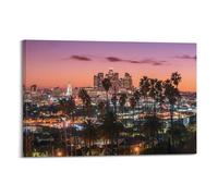 Lienzo decorativo para pared, diseño de paisaje de Los Ángeles, California, al atardecer, palmeras, ciudad socal laxa, cielo naranja, 50 x 75 cm