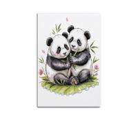 Lienzo decorativo para pared, diseño de pandas, para decoración del hogar, sala de estar, dormitorio, regalo de inauguración de la casa para los amantes de los pandas, 20 x 30 cm