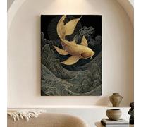 Lienzo decorativo para pared, diseño de pez carpa dorada, impresión de póster de estilo japonés negro y dorado, decoración abstracta para sala de estar, dormitorio, oficina, elegante estética para el