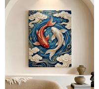 Lienzo decorativo para pared, diseño de pez carpa, impresiones decorativas de color rojo, blanco y azul, estilo japonés, decoración estética del hogar para sala de estar, dormitorio, comedor, lienzo