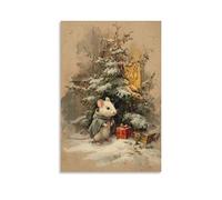 Lienzo decorativo para pared, diseño de ratón de Navidad, para sala de estar, dormitorio, baño, oficina, decoración del hogar, 50 x 75 cm