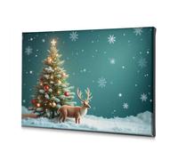 Lienzo decorativo para pared, diseño de reno junto a un árbol de Navidad bellamente decorado (40 x 60 cm)