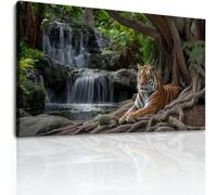 Lienzo decorativo para pared, diseño de tigre majestuoso de animales, 88,9 x 61 cm, sin marco, cuadros clásicos de paisaje bosque, pósteres multicolor o sala de estar, baño, dormitorio, pasillo