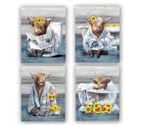 Lienzo decorativo para pared, diseño de vaca de las tierras altas, girasol, vaca de las tierras altas, arte de pared de baño, imágenes de vaca, decoración de pared de lienzo de cuerno largo, juego de