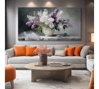 Lienzo decorativo para pared, diseño floral, elegante, color lila, para sala de estar, dormitorio, oficina, lienzo de ensueño glamuroso, imágenes para regalo de inauguración de la casa, 47 x 20