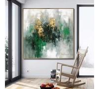 Lienzo decorativo para pared impresión enmarcada pintura abstracta en verde dorado arte moderno para sala de estar 50x50cm(20x20in) con marco