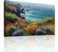 Lienzo decorativo para pared, impresiones florales clásicas de pastizales de 59 x 20 pulgadas, pinturas sin marco, imágenes de pared de paisaje costero, pósteres multicolor o sala de estar, baño