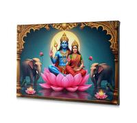 Lienzo decorativo para sala de estar, diseño del Señor Shiva y la diosa Parvati sobre un loto. Cuadro decorativo para baño, comedor (40 x 60 cm)