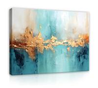 Lienzo decorativo para salón, dormitorio, arte abstracto, color dorado y azul, 120 x 80 cm - Moderno cuadro grande XXL, impresión artística de pared, lienzo de diseño, cuadro sobre lienzo listo para