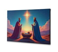 Lienzo decorativo rústico para decoración del hogar, tres hombres sabios adorando la estrella de Belén, decoración de baño, decoración de pared (30 x 40 cm)