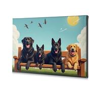 Lienzo decorativo Shabby Chic Decor con cuatro perros relajándose en un banco bajo el sol, cuadro decorativo de Pascua, decoración de pared para sala de estar (40 x 60 cm)