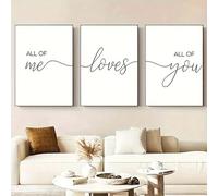 Lienzo decorativo "Todo de mí te ama a ti", citas románticas, minimalista, moderno, blanco, para sala de estar, dormitorio, oficina (30 x 50 cm, 3 unidades)