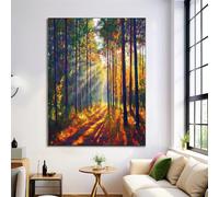 Lienzo decorativo Un tranquilo día de otoño con Bosque colorido, póster sin marco de 70 x 100 cm, decoración del hogar y la oficina para sala de estar, dormitorio, cocina y cafetería