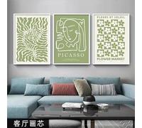 Lienzo decorativo verde estilo Matisse/Picasso, fauvismo, pósteres y láminas nórdicas para pared, ideal para la decoración del salón (30x50cm - 3 piezas).