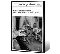 Lienzo decorativo vintage de The New York Times para pared, diseño de periódico en blanco y negro, con texto en inglés "Every Hour Is Happy Hour" (Cada hora es la hora feliz) con citas de titular