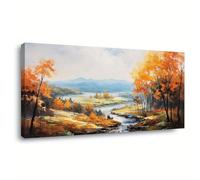 Lienzo dorado de gran tamaño, arte de pared, pintura abstracta de río otoñal, imagen de arte moderno, decoración para sala de estar y dormitorio (75 x 150 cm/sin marco)