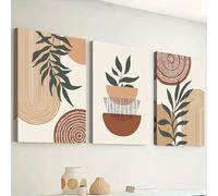 Lienzo enmarcado con hojas de plantas, 3 piezas, estilo bohemio, minimalista, con líneas geométricas, para sala de estar (30 x 50 cm, marco interior)