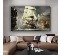 Lienzo enmarcado Cuadro de Pared Barcos Lienzo Impresión Vela Buques de Guerra Arte de Pared Pintura y Póster Decoración Hogar Decoración de Oficina Marco 50 x 100 cm