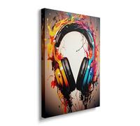 Lienzo enmarcado de Banksy Graffiti colorido DJ auriculares música arte de pared divertido y genial juego auriculares decoración póster para sala de estar dormitorio oficina hogar obra de arte regalo