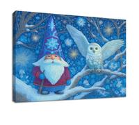 Lienzo enmarcado de fantasía navideña para sala de estar, 101,6 x 71,1 cm | Impresión impermeable de búho de Papá Noel con gancho, cuadros en lienzo para pared, pasillo, dormitorio, baño