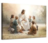 Lienzo enmarcado de Jesús con niños, arte para pared, enseñanza de Jesús, impresiones en acuarela, fe religiosa, imágenes para decoración de pared para habitación de niños, dormitorio, iglesia, 12 x